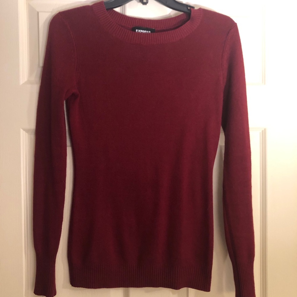 EXPRESS fitted crew neck sweater dark red size S